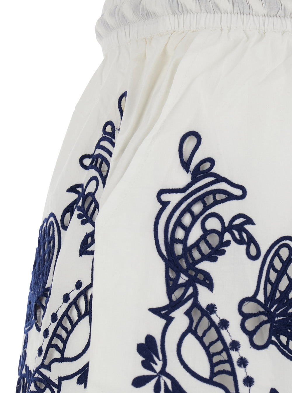 Garden Tiles White Shorts with Drawstring Waist and All-Over Embroidery in Cotton Woman Bermuda