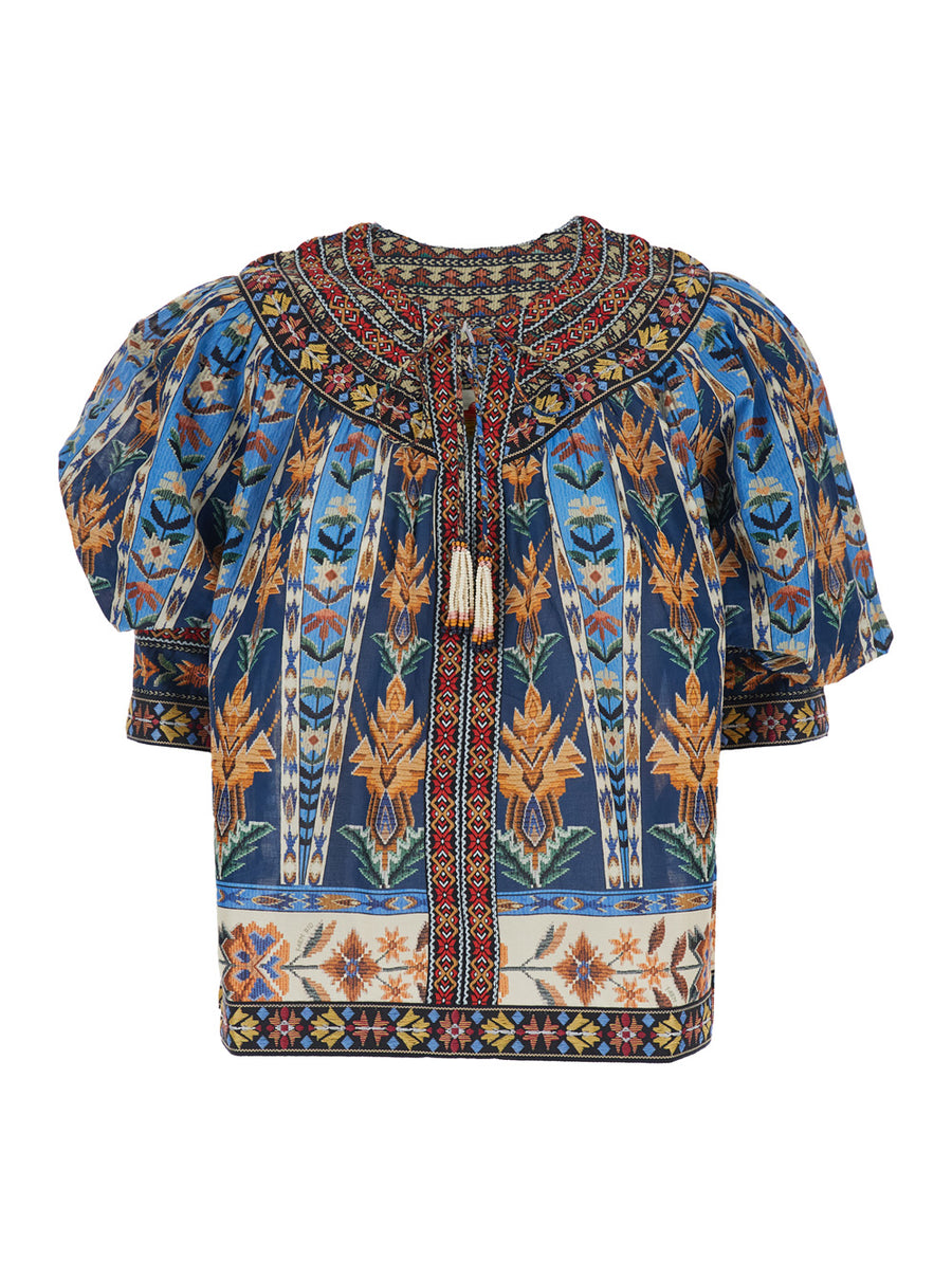 Dress Embroidered Tapestry Blue Cotton Multicolour Blouses