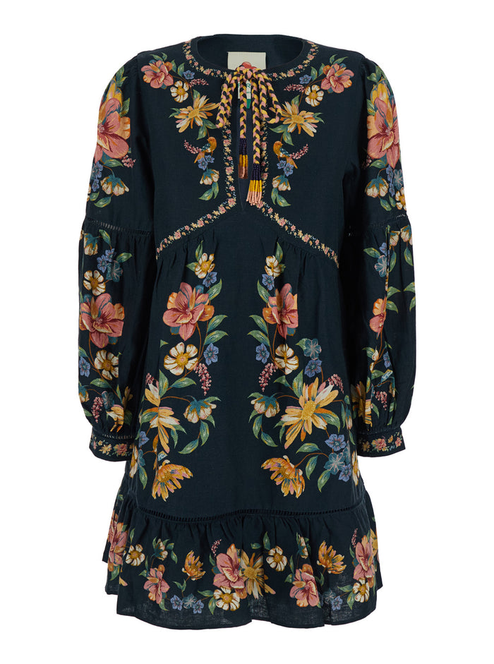 Short Dress Farm Rio With Knot Closure And All-Over Floral Print Multicolor Fabric For Women