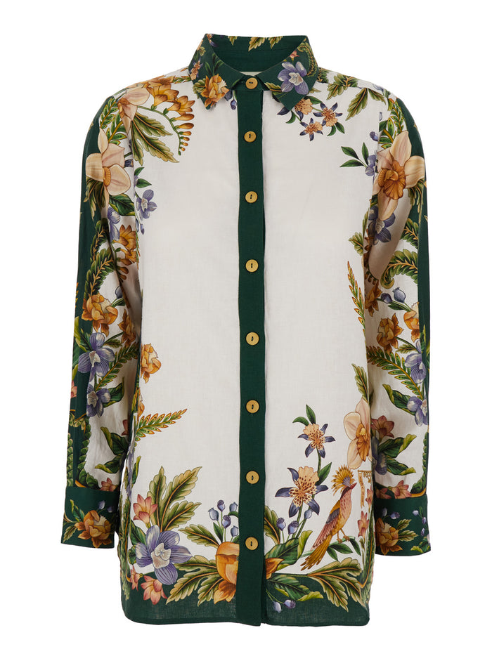Shirt with classic collar and all-over floral print in multicolor fabric for women Blouses