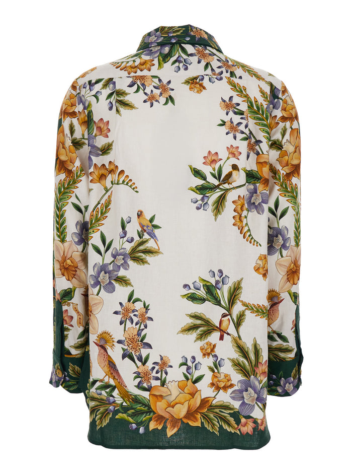 Shirt with classic collar and all-over floral print in multicolor fabric for women Blouses