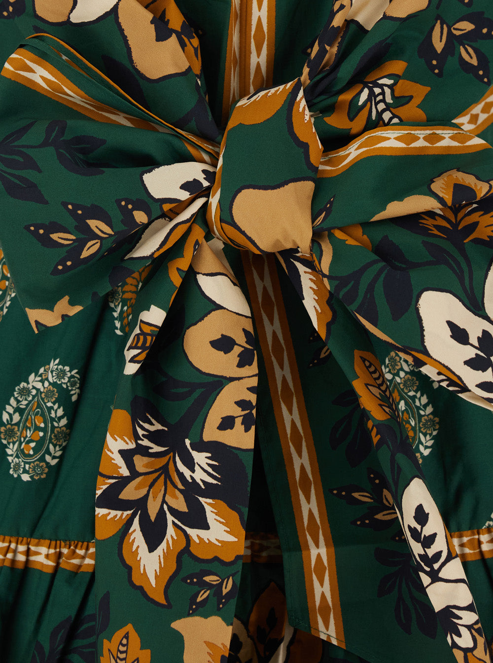 Ayla Green Mini Dress With Bow On The Front And All-Over Floral Motif Cotton For Women
