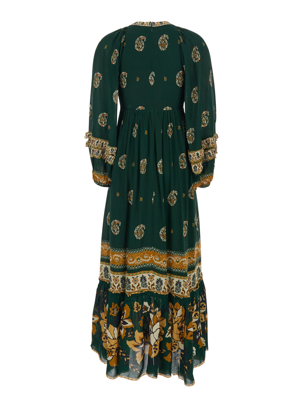 Ayla Green Long Dress With All-Over Floral Motif Viscose For Women