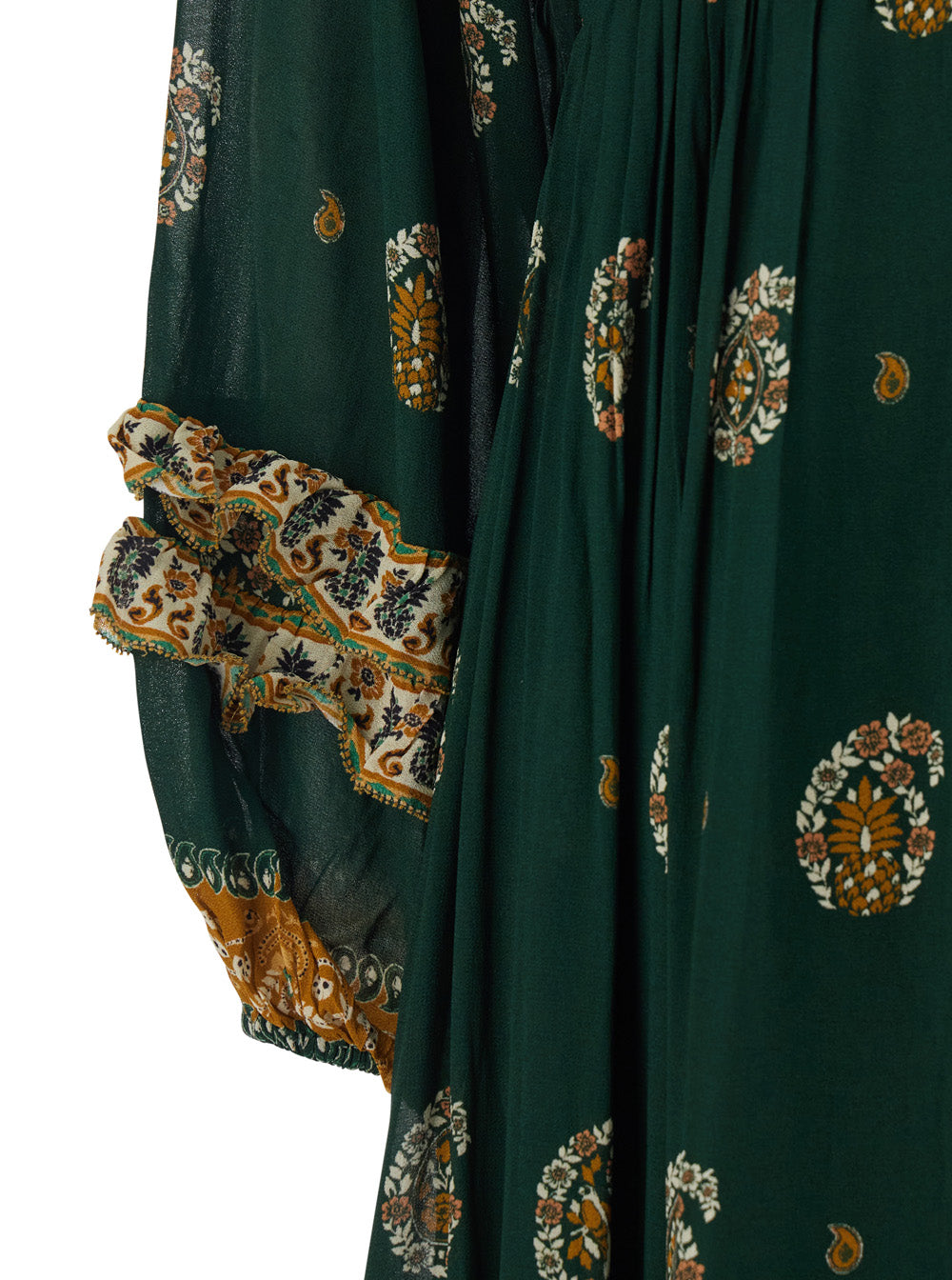 Ayla Green Long Dress With All-Over Floral Motif Viscose For Women