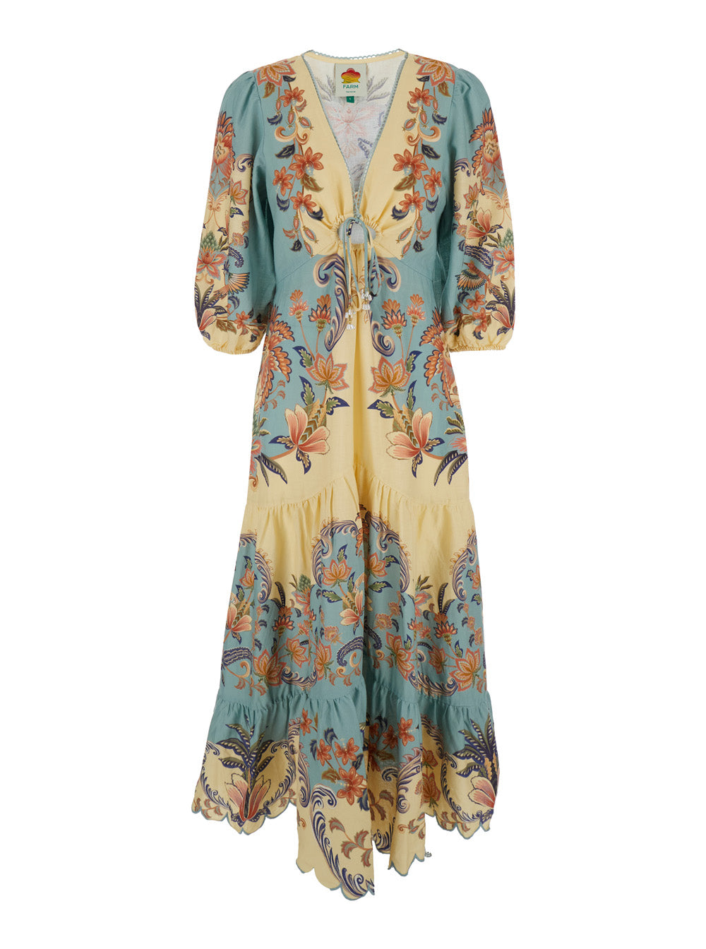 Multicolor V-Neck Dress With All-Over Floral Print In Fabric Long