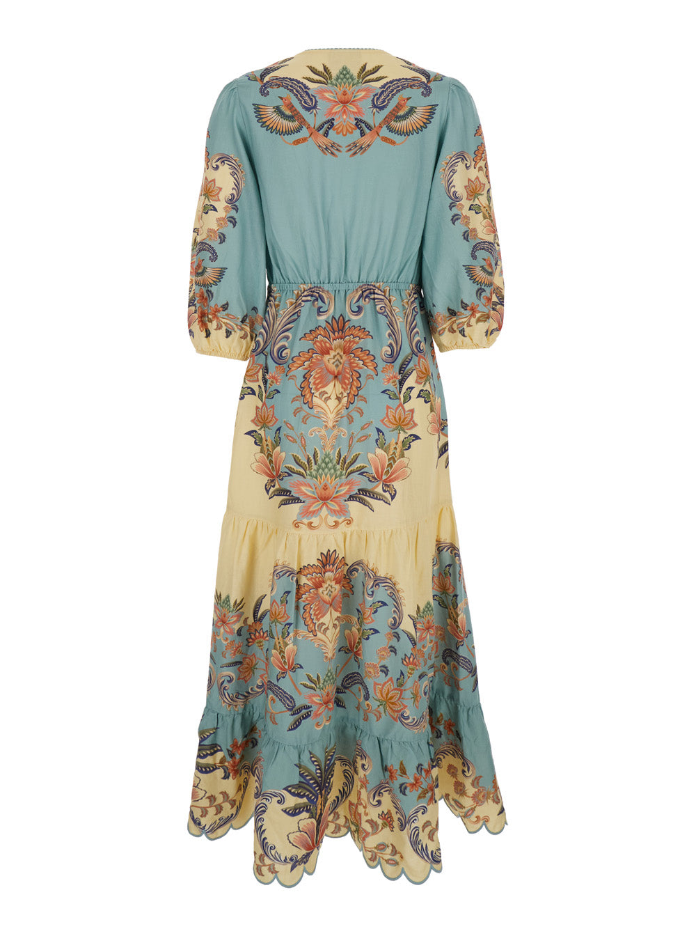 Multicolor V-Neck Dress With All-Over Floral Print In Fabric Long