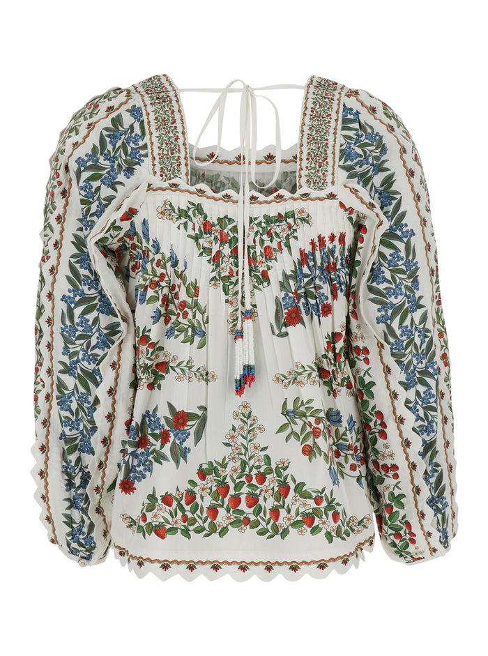 Shirt Fruit Beauty Scarf With Long Sleeves In White Women And Blouses