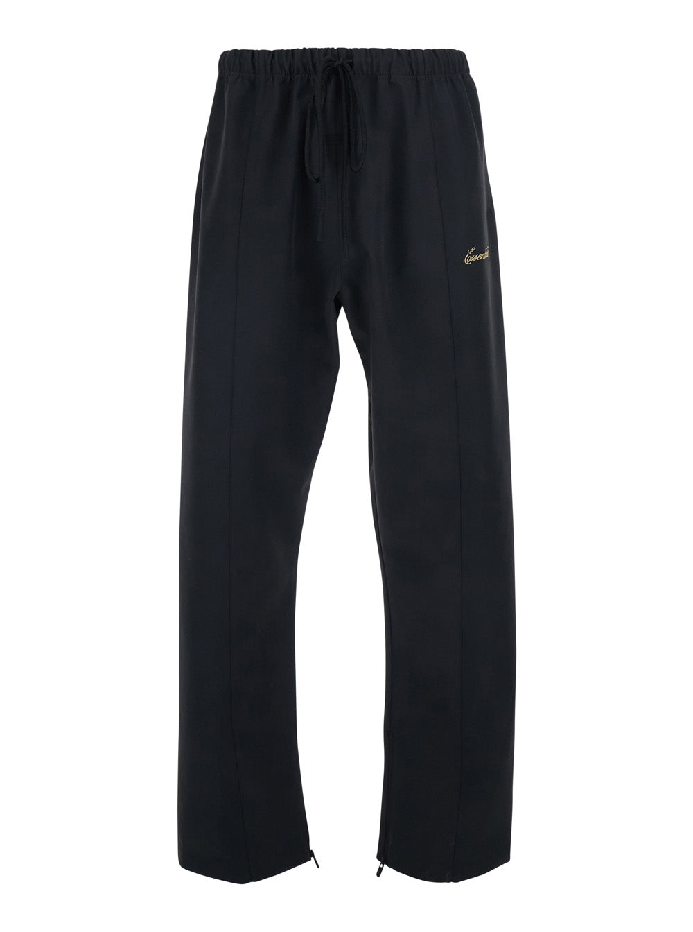 Mens SIGNATURE TRACK PANT ESSENTIALS with Side Pockets in Black Nylon Spandex Trousers