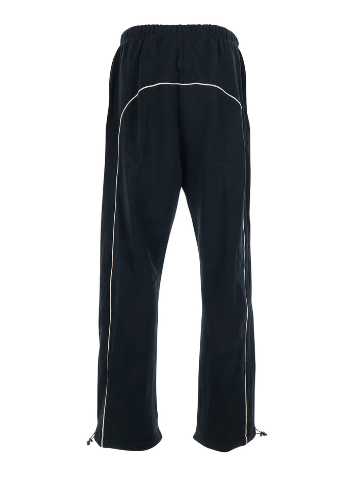 Black Pants with Drawstring at the Waist in Cotton Man Polyester Trousers