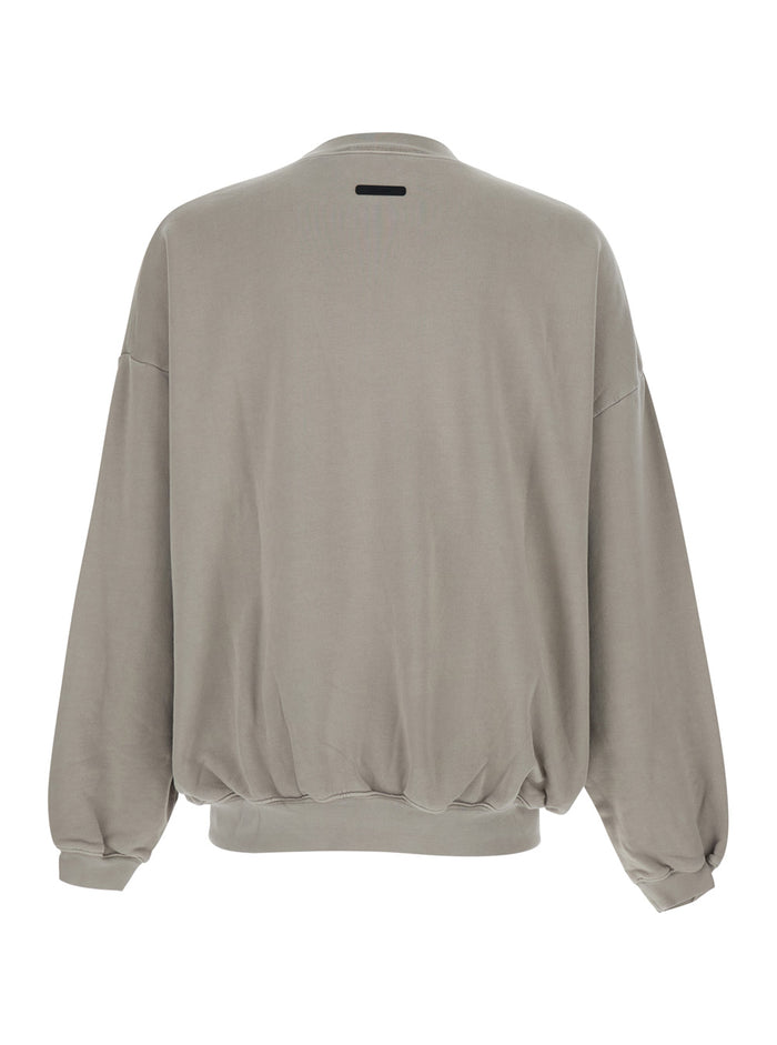 Gray Sweatshirt Training 90s Crewneck Essentials With Round Neck And Long Sleeves In Cotton For Men Grey Sweatshirts