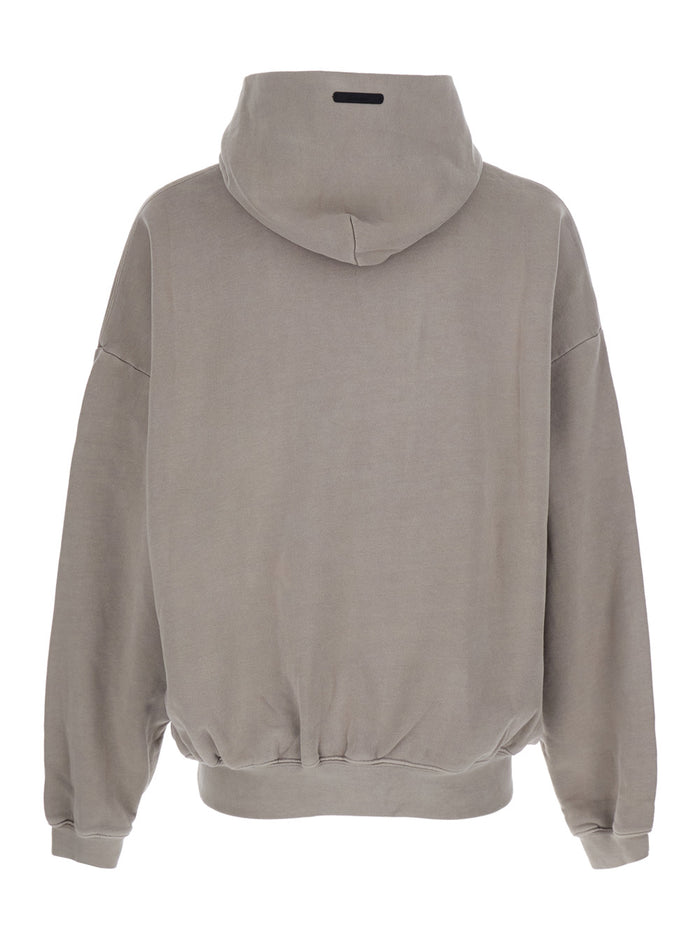 Gray Training 90s Hoodie Essentials With Fixed Hood And Kangaroo Pocket Grey Cotton Sweatshirts
