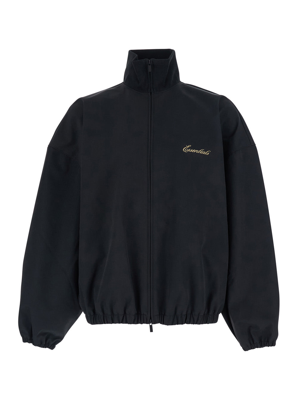 Mens SIGNATURE FULL ZIP TRACK JACKET ESSENTIALS Black Hoodie with Nylon Front Spandex Sweatshirts