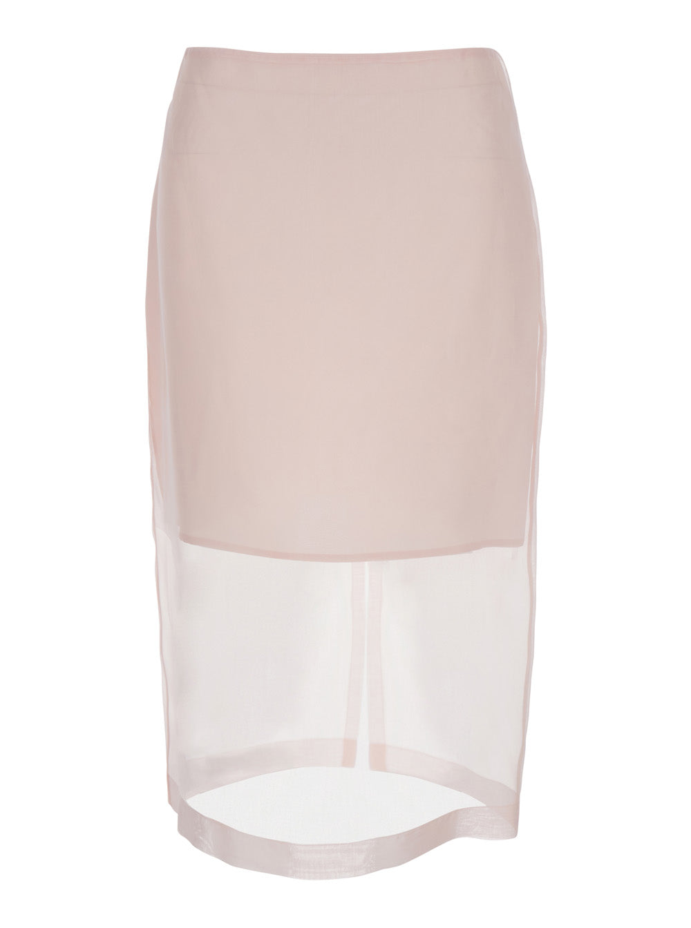 Pink Skirt With Back Zip Closure And Semi-Transparent Design Silk For Women