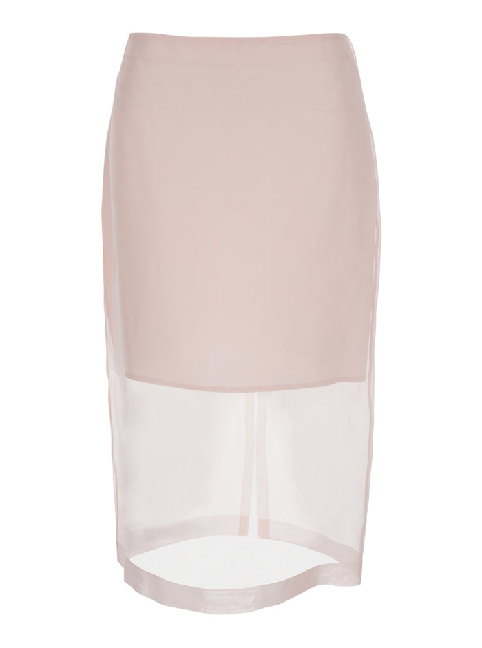 Pink Skirt With Back Zip Closure And Semi-Transparent Design Silk For Women
