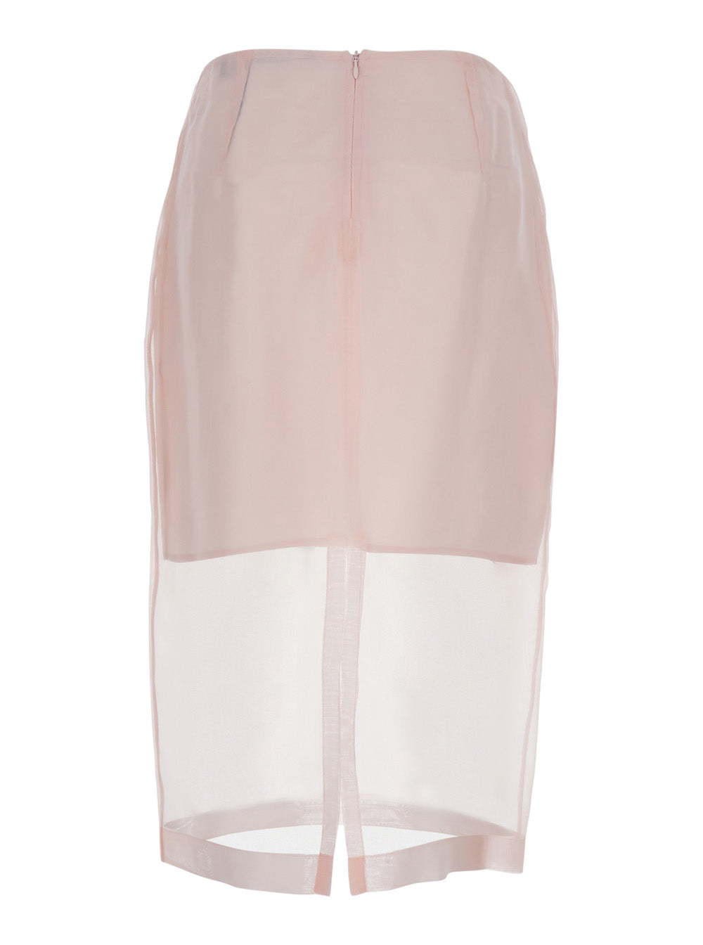 Pink Skirt With Back Zip Closure And Semi-Transparent Design Silk For Women