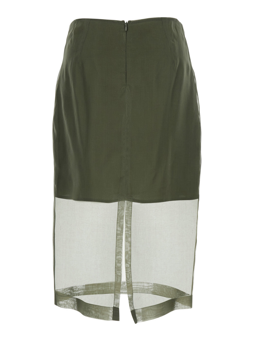 Green Skirt With Zip Closure At The Back And Semi-Transparent Silk Design For Women
