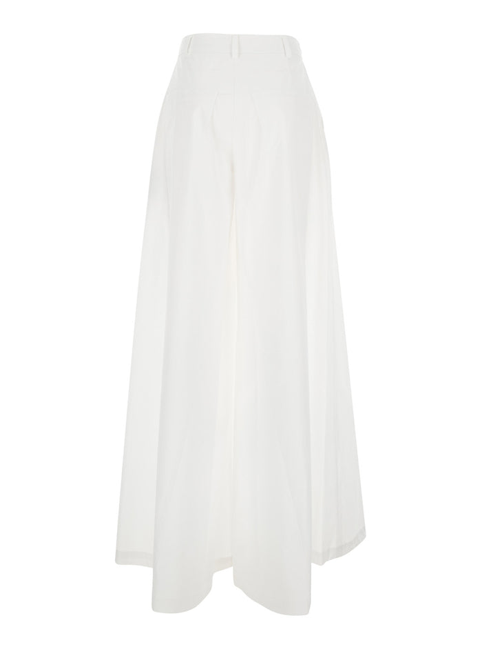 Five-Pocket Wide Pants in Popeline White Trousers