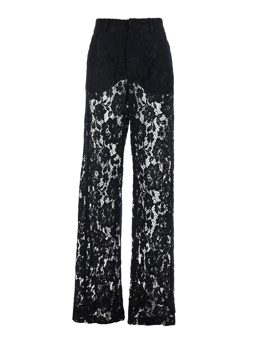 Five-pocket Black Pants with Lace Design - Fabric Women Trousers