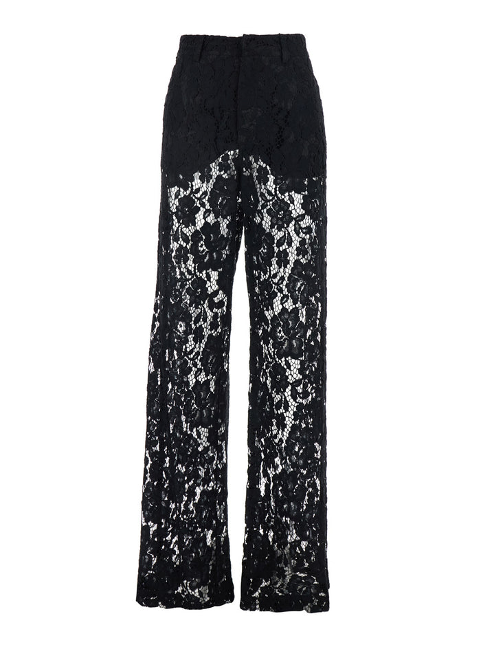 Five-pocket Black Pants with Lace Design - Fabric Women Trousers