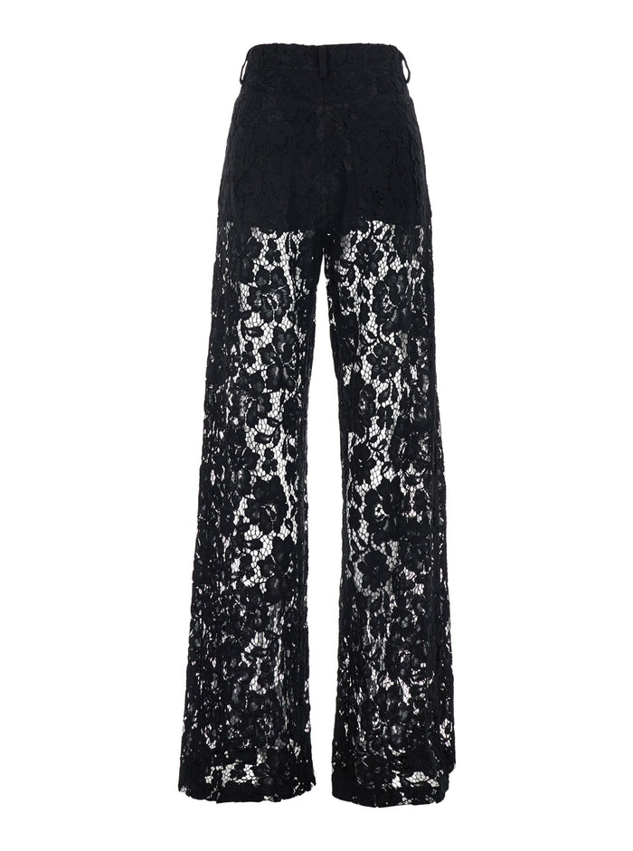 Five-pocket Black Pants with Lace Design - Fabric Women Trousers