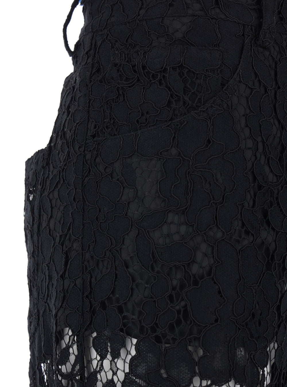Five-pocket Black Pants with Lace Design - Fabric Women Trousers