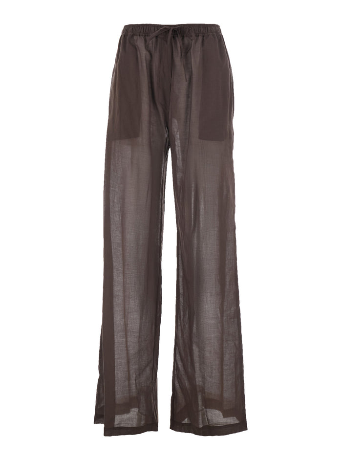 High-Waisted COTTON MUSLIN Brown Pants with Pockets for Women Trousers
