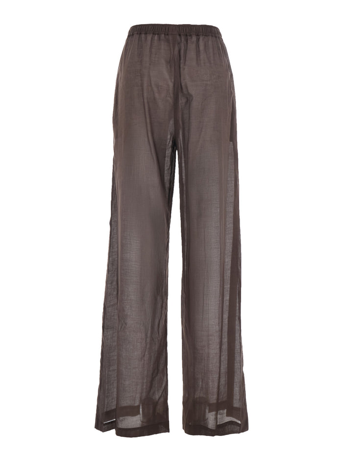 High-Waisted COTTON MUSLIN Brown Pants with Pockets for Women Trousers