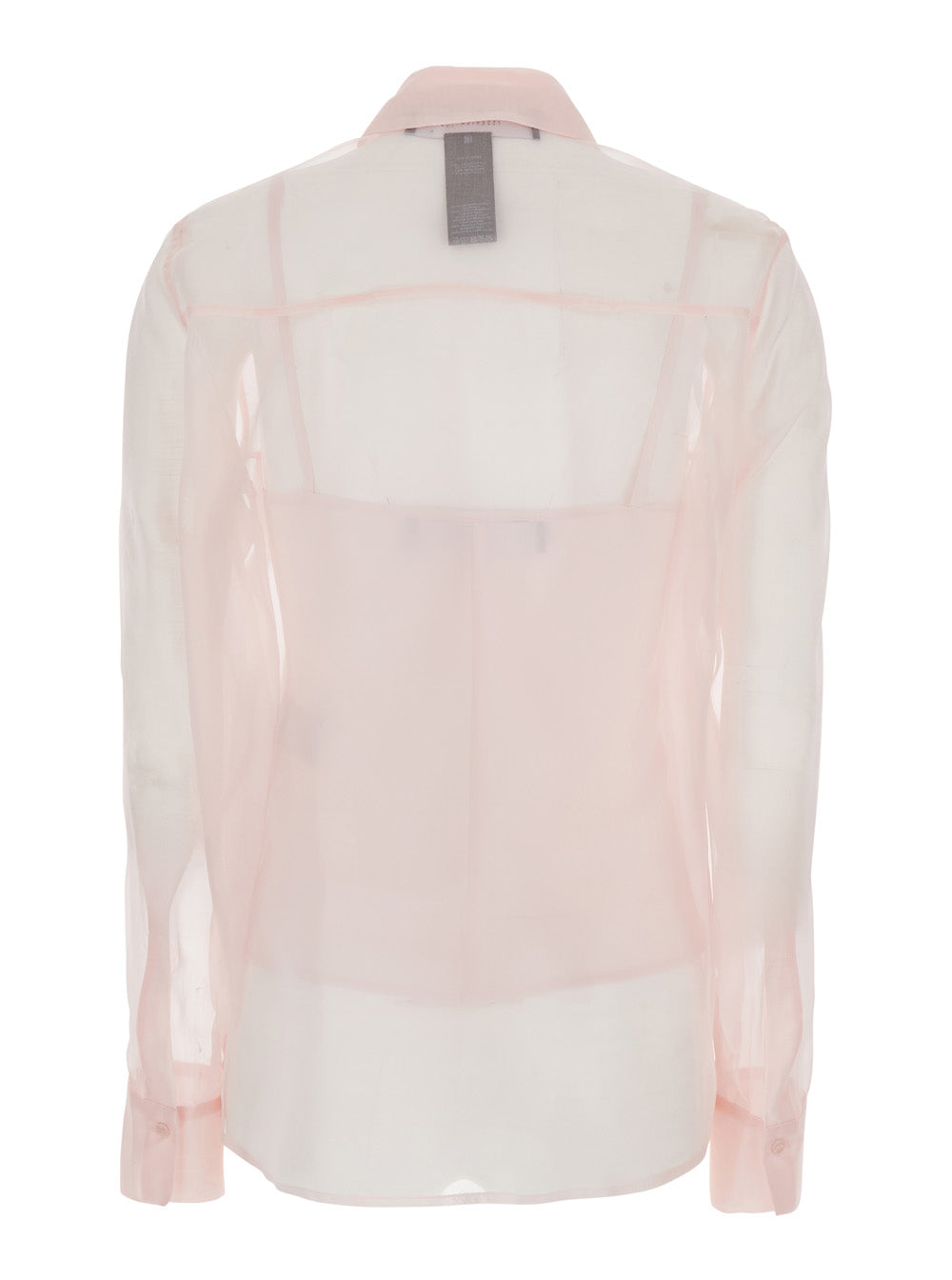 Silk Shirt with Pointed Collar and Transparent Design Pink Women Blouses
