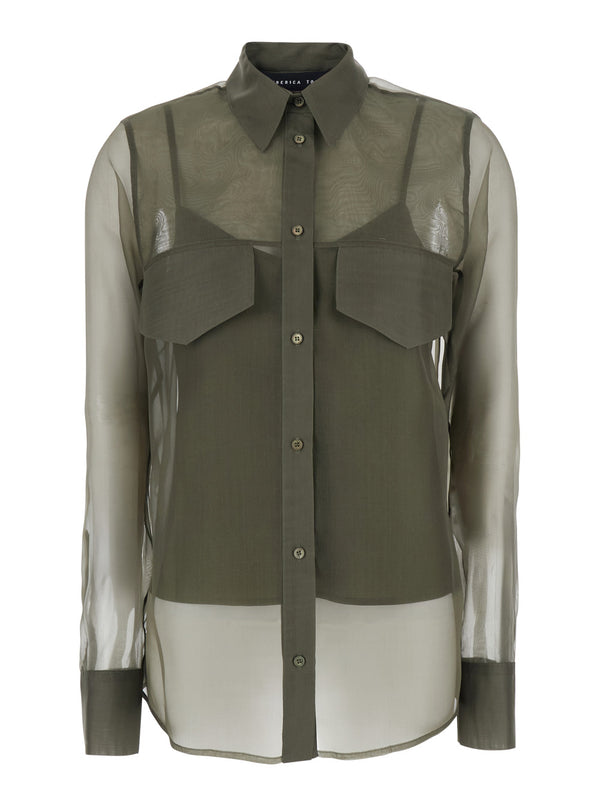Shirt Silk Green Blouses