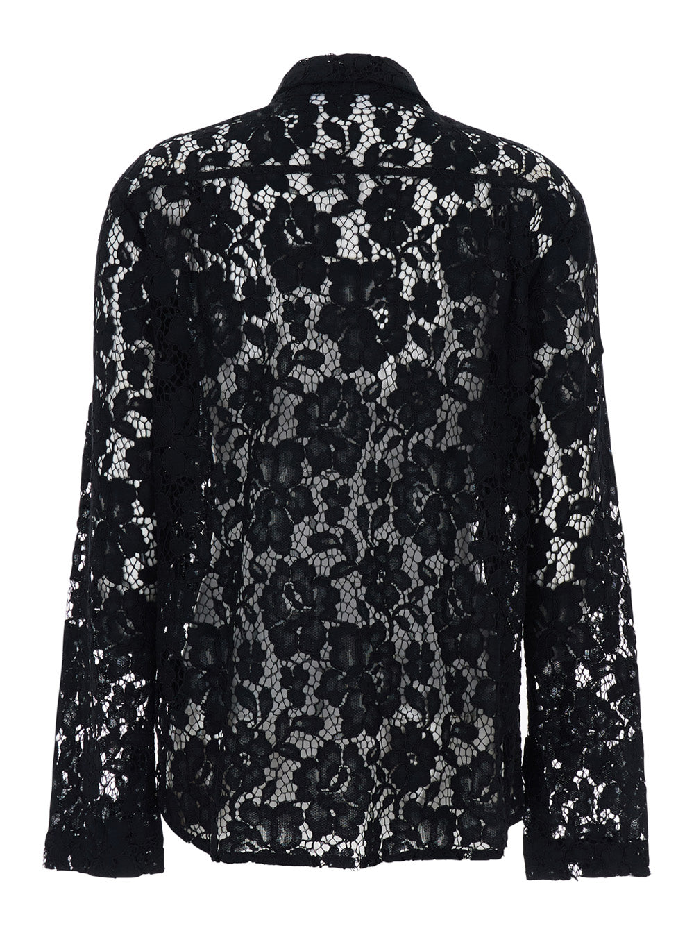 Shirt with classic collar and lace design in black cotton blend for women Blouses