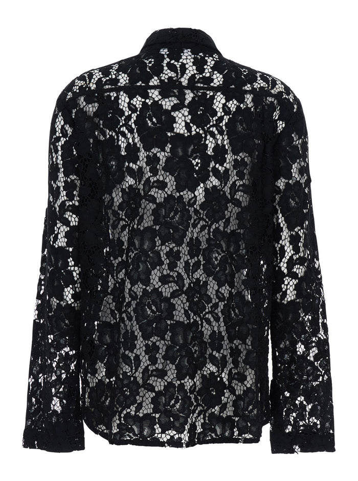 Shirt with classic collar and lace design in black cotton blend for women Blouses