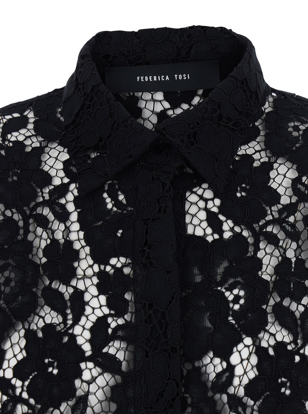Shirt with classic collar and lace design in black cotton blend for women Blouses