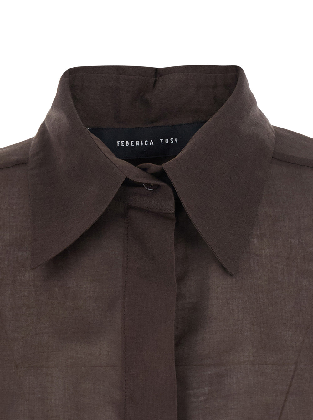 Shirt Cotton Mulsin Brown With Long Sleeves And Traditional Collar For Women Blouses