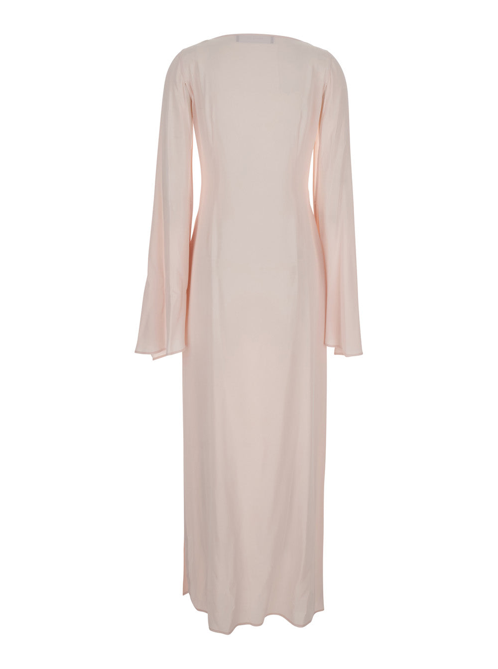 Pink Long Dress With Draped Neckline Fabric For Women