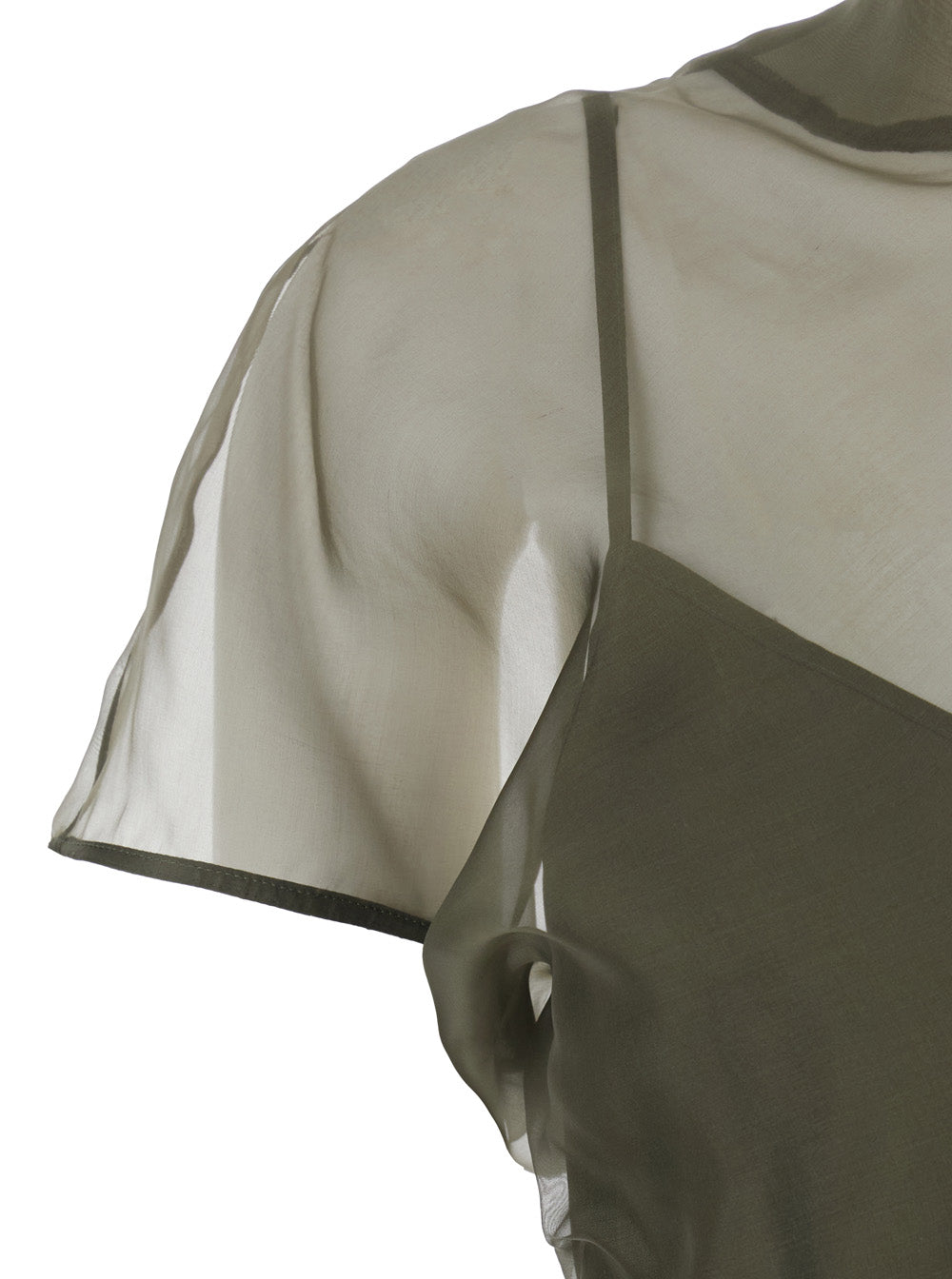 Green Crew Neck Dress with Zip Closure at the Back and Silk Slip for Women Long
