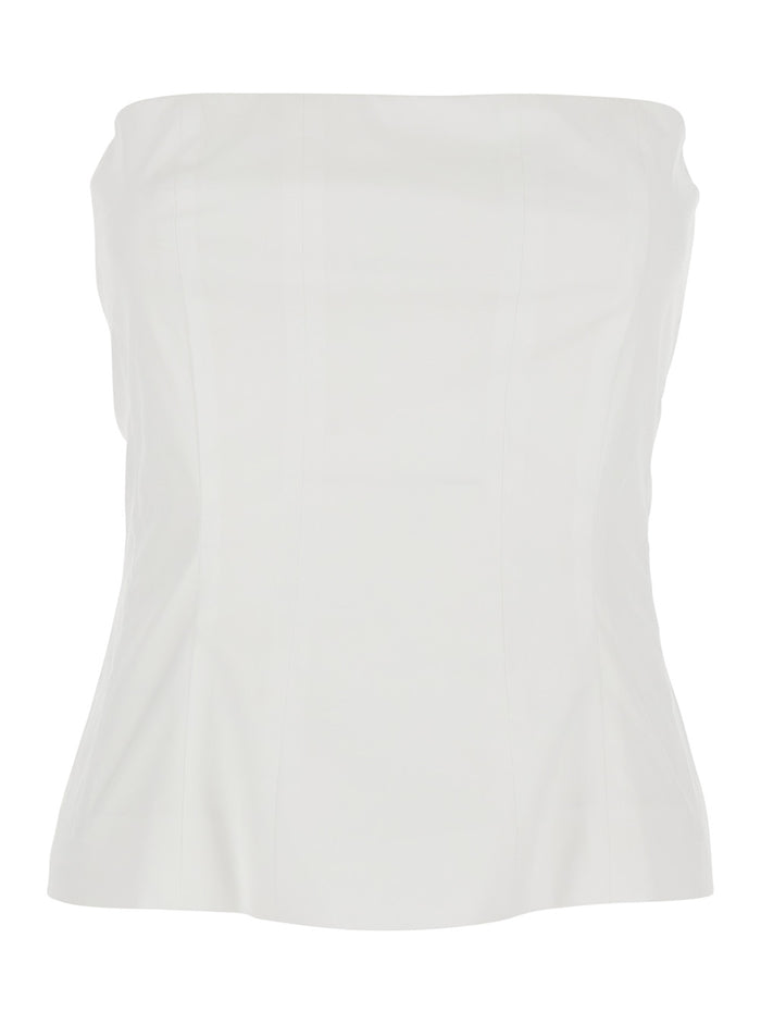 POPELINE COTTON BUSTIER TOP White with Heart Neckline and Adjustable Straps in Women Elastane Tops