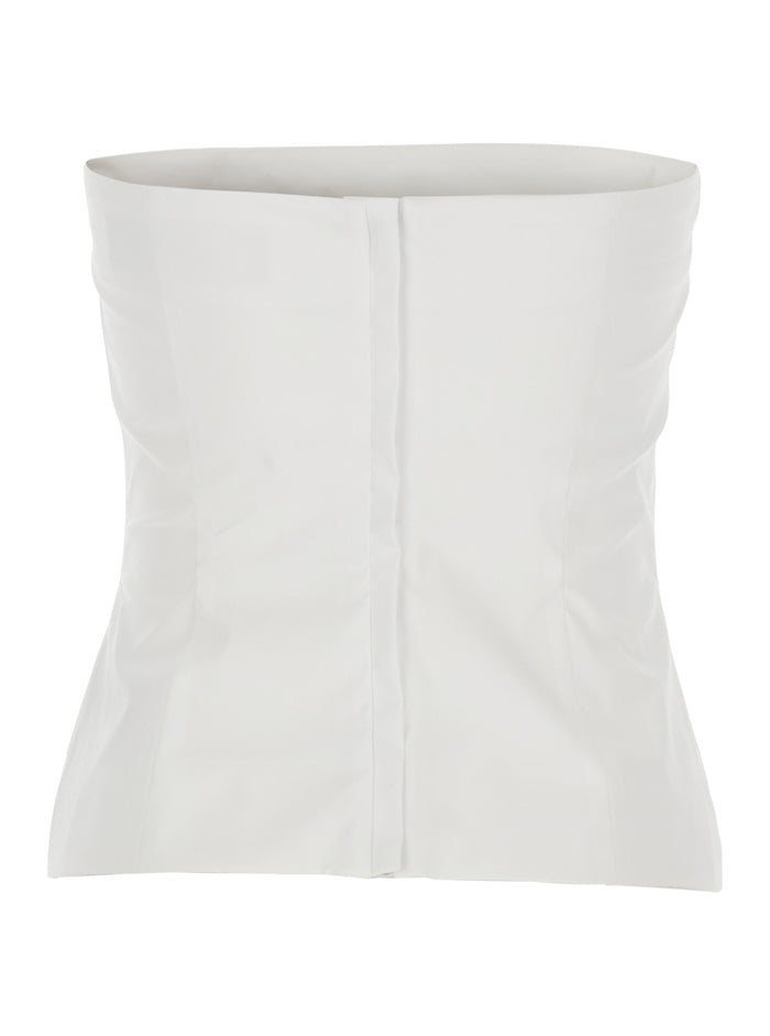 POPELINE COTTON BUSTIER TOP White with Heart Neckline and Adjustable Straps in Women Elastane Tops