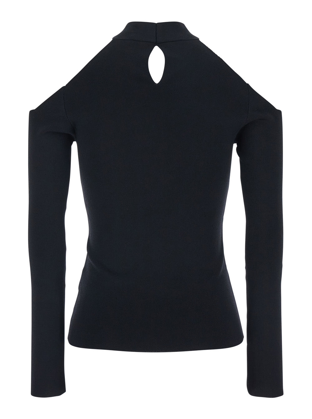 Black Crossed Neckline Ribbed Knit Top for Women Jersey