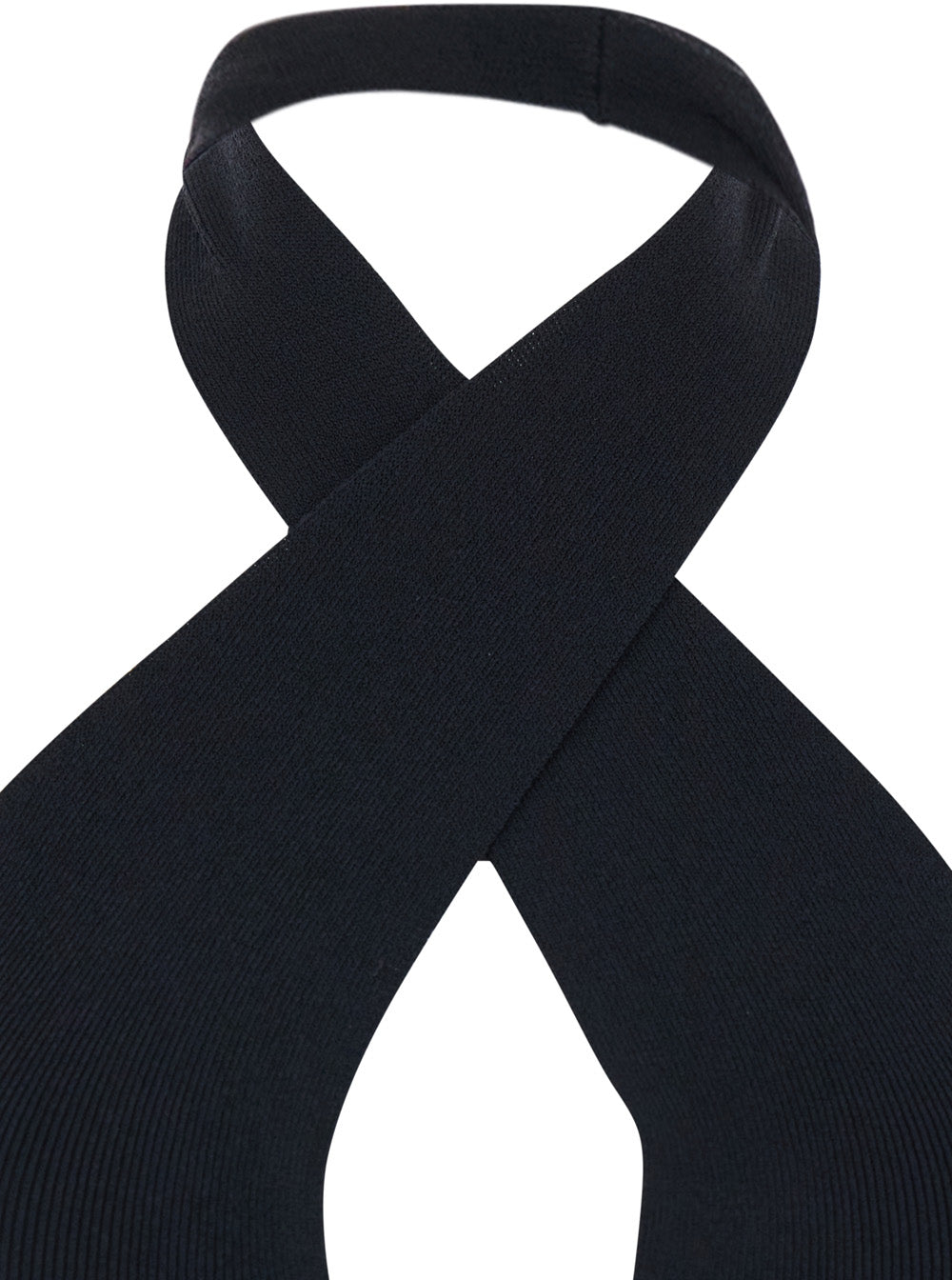 Black Sleeveless Short Dress With Criss-Crossed Neckline And Ribbed Knit Fabric For Women