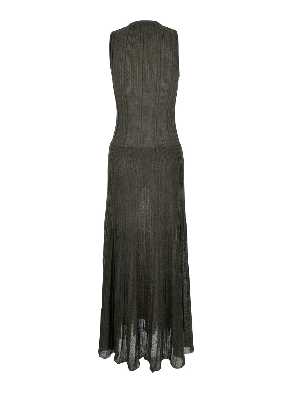 KNIT LONG DRESS - Green with round neckline and sleeves. Made of viscose polyester. In Polyester Women