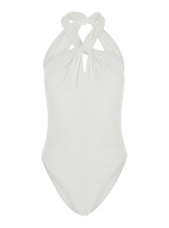 One-Piece Swimsuit One Piece With V-Neck And Crisscross Details White. Made Of Tech Fabric. Womens. Polyamide Elastane Beachwear