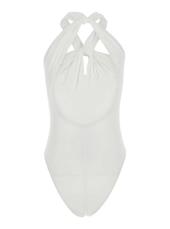 One-Piece Swimsuit One Piece With V-Neck And Crisscross Details White. Made Of Tech Fabric. Womens. Polyamide Elastane Beachwear