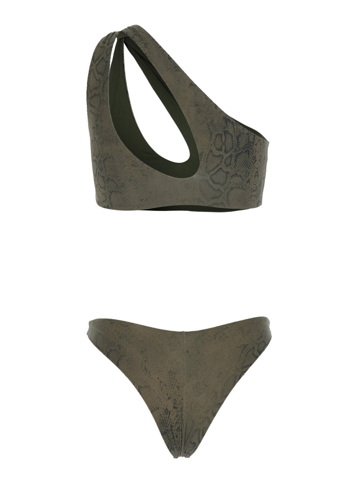 Green Bikini With Floral Print Details Womens Fabric Polyamide Elastane Beachwear