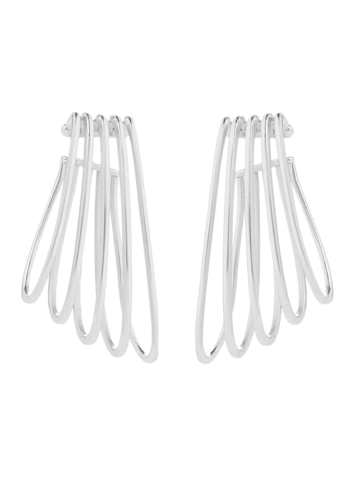Silver Colored Earrings With Five-Ring Design Metal Women Metallic