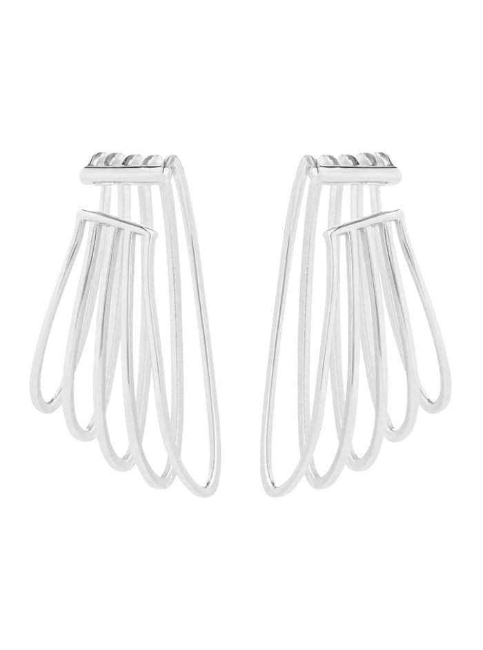 Silver Colored Earrings With Five-Ring Design Metal Women Metallic