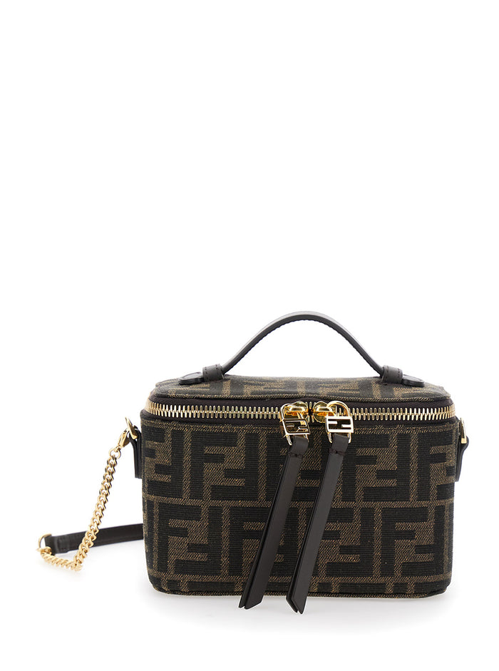 Vanity Bag Brown Handbag With Ff Motif Relief Fabric Woman Hand