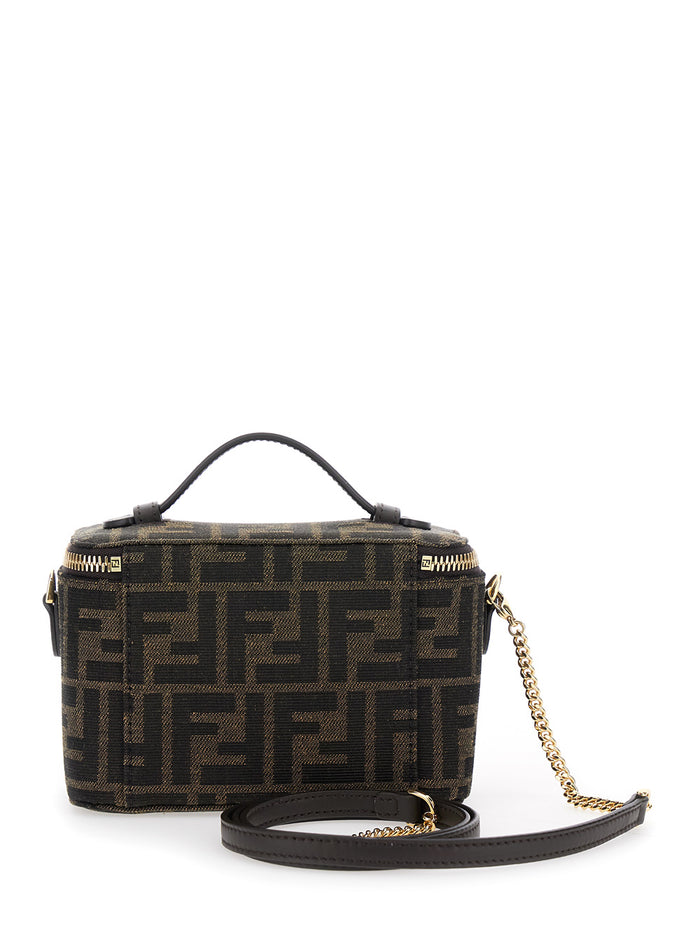 Vanity Bag Brown Handbag With Ff Motif Relief Fabric Woman Hand