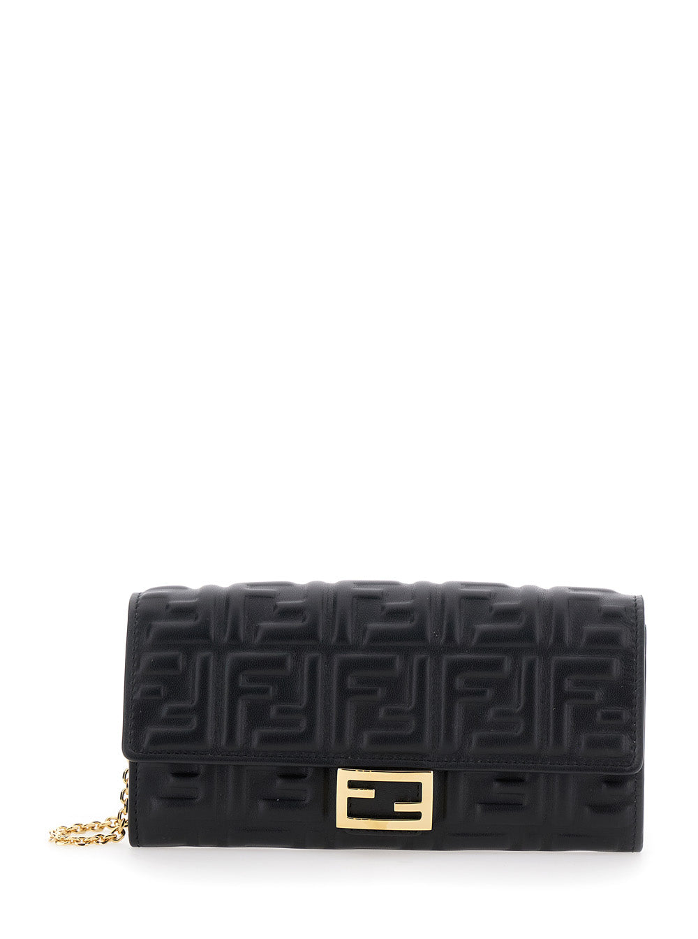 Mini Continental Bag With Ff All-Over Raised Motif Black Leather For Women Lamb Crossbody