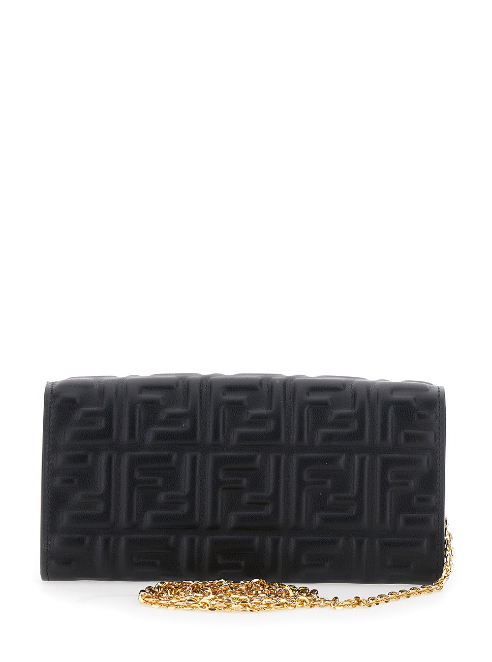 Mini Continental Bag With Ff All-Over Raised Motif Black Leather For Women Lamb Crossbody