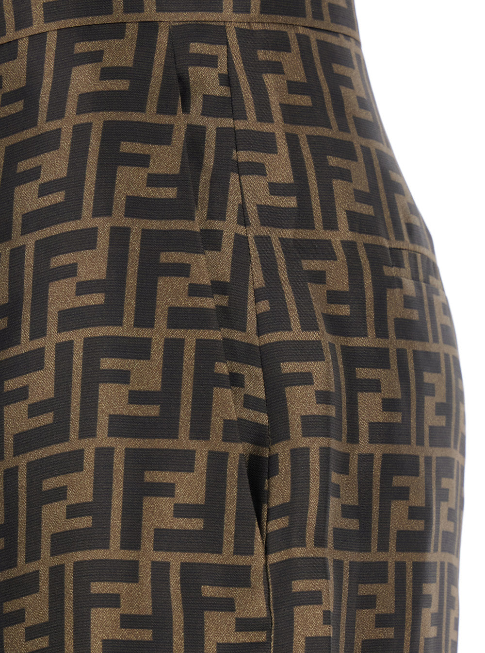 Brown Wide Leg Pants With Ff All-Over Motif Silk Woman Trousers